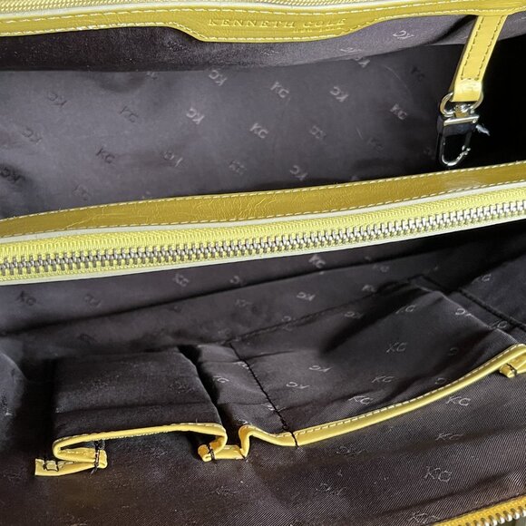 Kenneth Cole Yellow Leather & Canvas Tote - Vintage - Picture 8 of 13